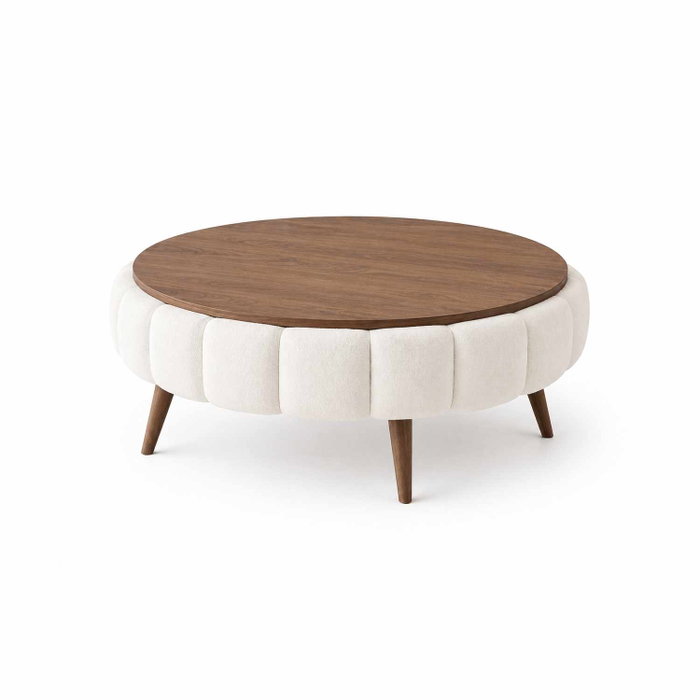 Atelier Del Sofa Yuvarlak - Mesa de café blanca y nogal